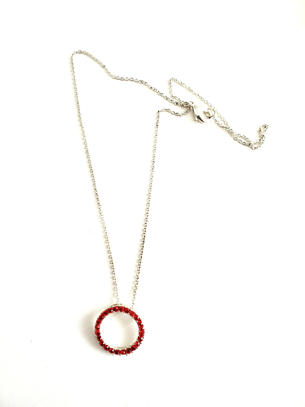 Red Crystal Circle Pendant Necklace - Women Jewelry